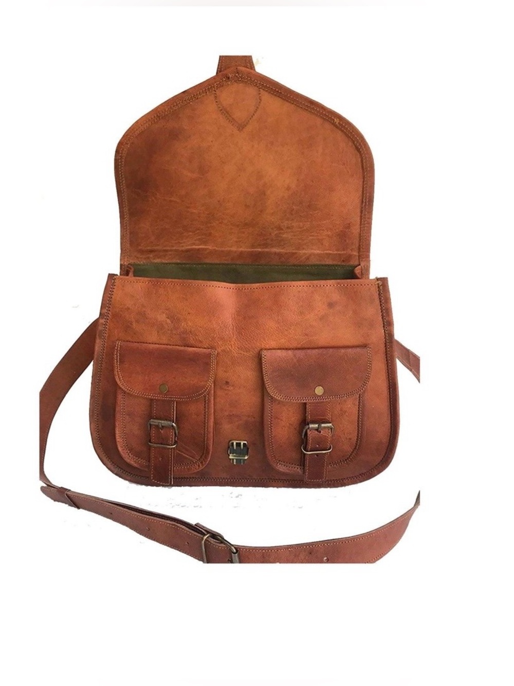 Komal’s Passion Leather Brown Messenger Satchel Crossbody Laptop Bag NWOT